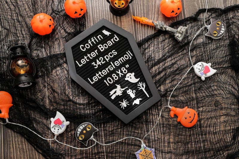 G GAMIT Coffin Felt Letter Board with 342 Changeable Letters&Numbers, 10.8”x8” Spooky Letterboard Gothic Message Board Letter Sign Board with Stand and Canvas bag for Halloween Party Christmas - Image 3
